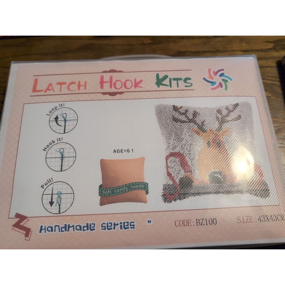 DIY Latch Hook Kits Pillow Christmas Reindeer with Pattern Printed Brown